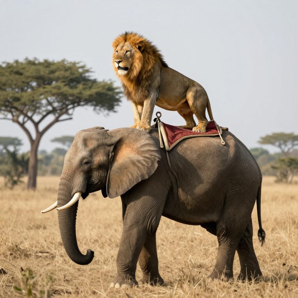 Lion on an elephant